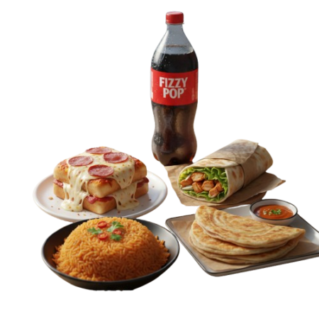 deal-7-1-pizza-sandwich-small-chicken-wrap-chicken-pratha-spicy-rice-drink-1-5-ltr
